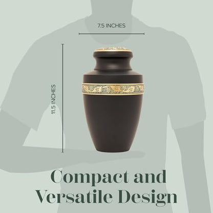 Eternal Harmony Large Urn for Ashes, Adult Male & Female Cremation Urn for Human Ashes with Elegant Finishes, Secure Seal & Velvet Bag, Funeral Urn for Women & Men Up to 200 lbs, 7”x11” (Black)