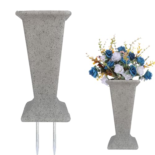 Cemetery Vase for Grave Headstones with Metal Spike Flowers Fake Floral Holder for Atificial Outdoor Tombstone Decorations Markers memorials Sympathy for Loss of Loved Ones - color: Crystal White
