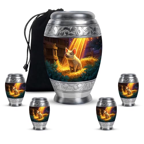 Pig Urns for Cremation Ashes Female and Male 10 Inch with 4 Keepsake Set - Brown Urn for Human Ashes Adult Men Remains - Large Funeral Urn for Daughter and Son Remains - color: Pig-3, size: Combo-3