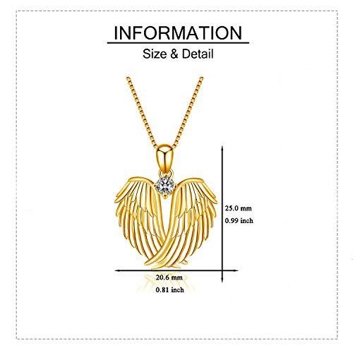 YFN Angel Wings Necklace 925 Sterling Silver Guardian Angel Wings Pendant Necklace Birthstone Necklace for Women Girls Christmas Jewelry Gifts - color: 18k yellow gold plated