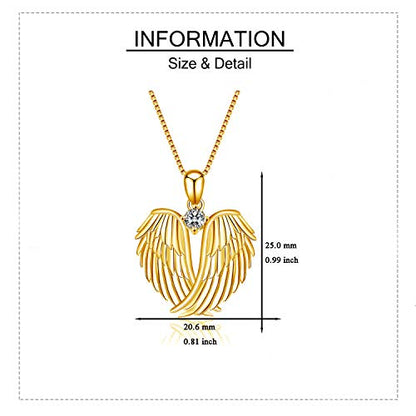 YFN Angel Wings Necklace 925 Sterling Silver Guardian Angel Wings Pendant Necklace Birthstone Necklace for Women Girls Christmas Jewelry Gifts - color: 18k yellow gold plated