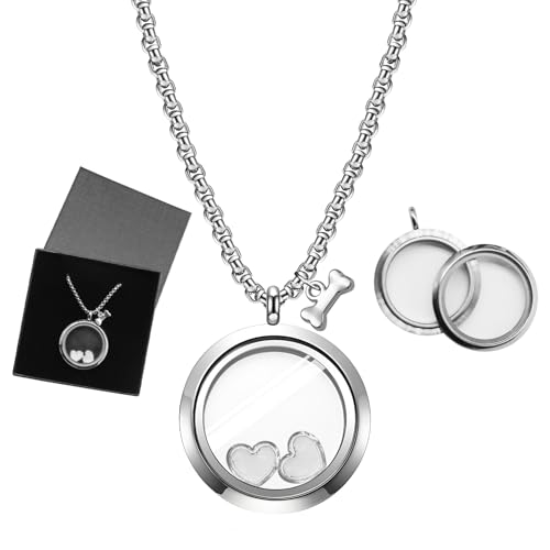 Pet Fur Memorial Necklace Pet Dog Ashes Keepsake Pet Urn Pendant Memorial Jewelry Necklace Transparent Glass Circle Stainless Steel Chain Cat Hair Memorial Gifts, Heart Necklace for Dried Flowers