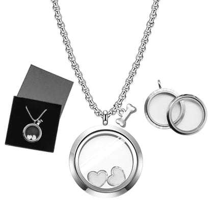 Pet Fur Memorial Necklace Pet Dog Ashes Keepsake Pet Urn Pendant Memorial Jewelry Necklace Transparent Glass Circle Stainless Steel Chain Cat Hair Memorial Gifts, Heart Necklace for Dried Flowers