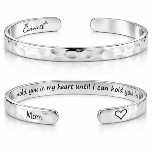 Bracelets for Women – 100+ Meaningful Engraved Messages – Solid 316L Surgical Stainless Steel Cuff Bracelet – Gift Ready - color: MEMORIAL GIFT -I will hold you in my heart until I can hold you in heaven. Mom