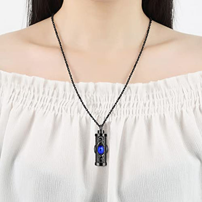 XIUDA Crystal Cremation Urn Necklace for Ashes Keepsake Stainless Steel Memorial Pendant with Flower - color: Bule