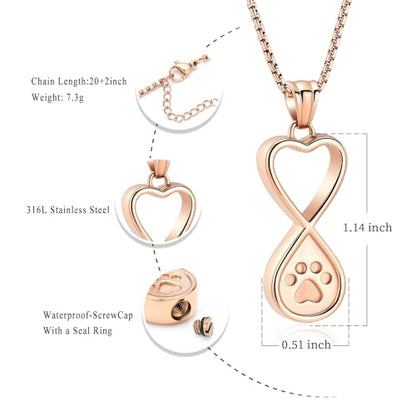 Oinsi Infinity Love Pet Cremation Jewelry for Ashes of Dog/Cat Funeral Keepsake Urn Necklace Pendant Memorial Jewellery - color: A-New Rose Gold
