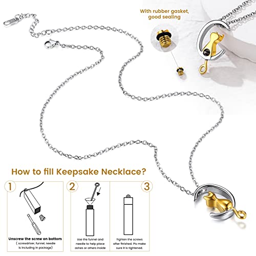 GOLDCHIC JEWELRY Urn Necklaces for Ashes, Stainless Steel Pet/Cross/Birthstone/Tree of Life Personalized Keepsake Memorial Jewelry for Women - color: Cat - 18k Gold Plated, style: Personalized Engraving