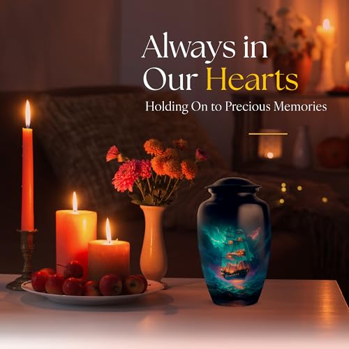 Sailing Ship Cremation Urn for Men - color: Ship Blue Urn-5, size: 10 Inch