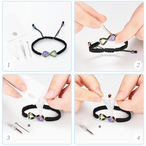 Infinity Heart Urn Bracelet for Ashes Paw Print Cremation Jewelry Stainless Steel Adjustable Braided Rope Bangle Bracelets Keepsake Memorial Jewelry for Loved Ones with Fill Tool - color: Rainbow