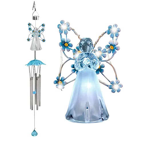 Blue Angel Solar Wind Chimes for Outside, Memorial Garden Decorations - size: Blue