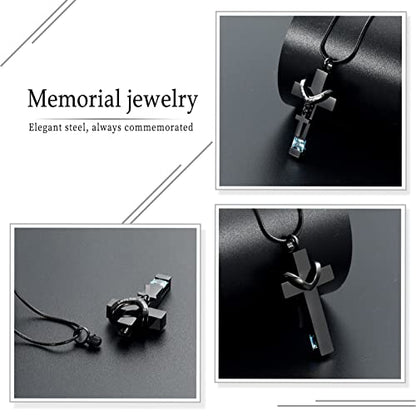 Forever in My Heart Birthstone Personalized Double Cross Urn Pendant Cremation Jewelry for Ashes Cross Ashes Keepsake - color: Light Blue