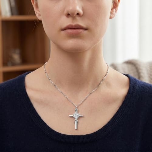 YYB Urn Necklace for Ashes Women Heart Birthstone Cross Cremation Jewelry | Memorial Keepsake Funeral Jewelry for Loved Ones (with Funnel Filler) - color: 04-Apr-CZ.