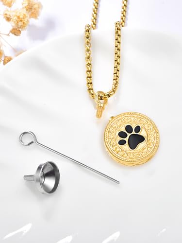 Pet Cremation Urn Necklace for Dog Cat Ashes 925 Sterling Silver Paw Print Keepsake Pendant Celtic Knot Memorial Jewelry for Women Men - style: 00E-Round Urn-(Gold Plated Personalized)