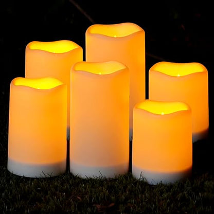 Homemory Solar Candles Outdoor Waterproof, Dusk to Dawn Sensor, 3"x4"5" 6" | Rechargeable Candles, IP65 Water-resistant Solar Powered Flameless Candles for Outdoor, Lanterns, Patio, Garden, Set of 6 - size: D3"xH4"5"6", 6 Pcs, Plastic