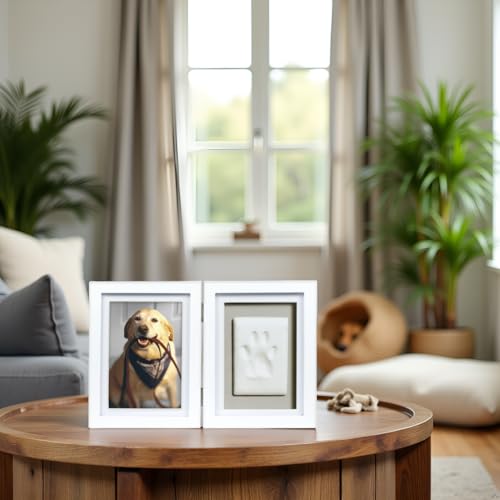 Pearhead Pet Paw Print Memorial Frame with Clay Imprint Kit, White - color: White Pawprint Desk Frame