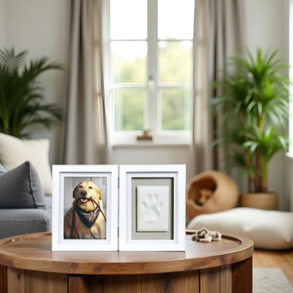 Pearhead Pet Paw Print Memorial Frame with Clay Imprint Kit, White - color: White Pawprint Desk Frame