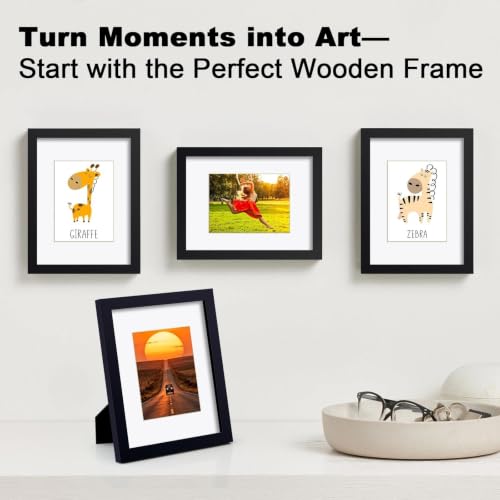 RPJC 9x12 Solid Wood Picture Frame Real Glass Cover Black - color: Black, size: 9x12 mat 6x8