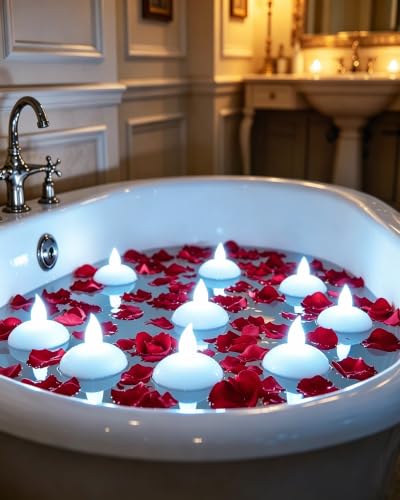 12 Pack Flameless Outdoor Waterproof LED Floating Tea Lights - color: Floating Tea Lights White Flickering