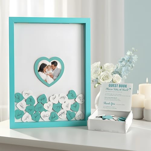 Blue Wedding Guest Book Alternative, Guest Book Wedding Reception, Wedding Guest Book with Wooden Hearts Guest Book Signs for Wedding Anniversary Birthday Party Baby Shower - color: Blue