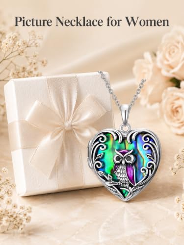 JKR Heart Picture Locket Necklace for Women That Holds Pictures Jewelry | Memorial Necklace with Picture Anniversary Birthday Gift for Women Wife Mom Girlfriend - color: Owl