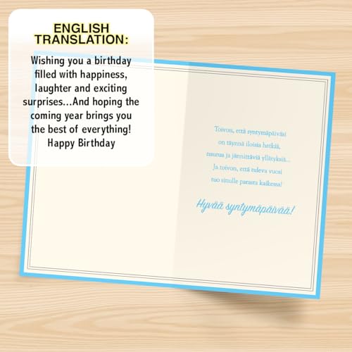 Designer Greetings Finnish Language Happy Birthday Cards 6 Pack | Boxed Card Set, Matching Envelopes - style: 6 PK Finnish Birthday - Blue & Green