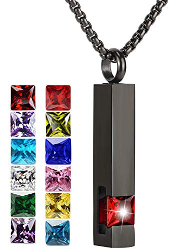YOUFENG Urn Necklaces for Ashes Birthstone Cube Urns for Human Ashes Memorial Cremation Urn Locket Keepsake Ashes Jewelry - style: January