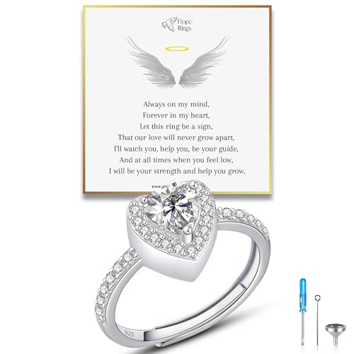 Hope Rings – Forever In My Heart Memorial Urn Ring – Handcrafted 925 Sterling Silver – Adjustable Wrap Ring for Ashes – Hypoallergenic, Thoughtful Gift for Men and Women (Sterling Silver, Adjustable)