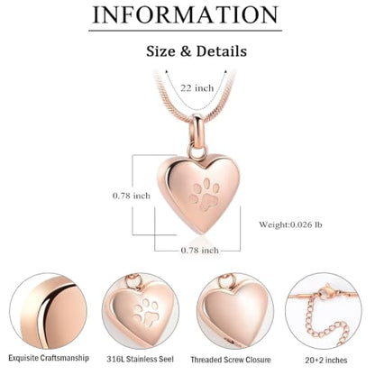 zeqingjw Pet Cremation Jewelry for Ashes Pendant Paw Print Pet Heart Urn Necklace Memorial Keepsake Jewelry for Pet/Dog's/Cat's Ashes - color: Heart-Rose Gold