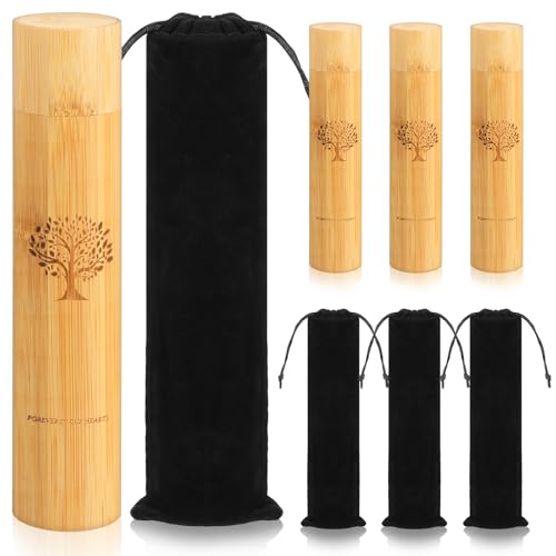 4 Set Bamboo Scattering Urns for Ashes 9'' x 2'' Eco Friendly Scattering Cremation Tubes for Human Adult Tree Small Tube Keepsake Urn and Black Velvet Bag for Spreading Human Pet Dog Cat Ashes