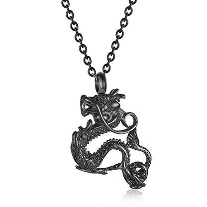 Legendary Chinese Dragon Urn Pendant Necklaces for Ashes Stainless Steel Keepsake Jewelry Cremation Ashes Holder Urn Necklace Memorial Jewelry Urn Pendant Unisex - color: Black