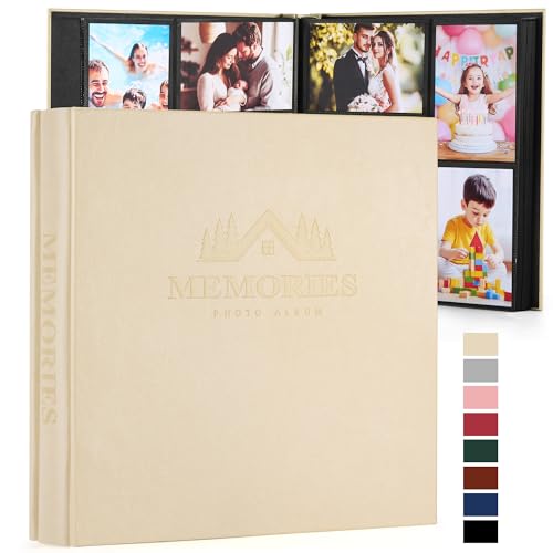 DazSpirit 4x6 Photo Album, 600 Pockets, Leather Cover, Slip-In Pages | Embossed Leather Cover, Extra-Large Memory Book for Wedding, Baby, Anniversary and Family Photos, Beige - color: Beige