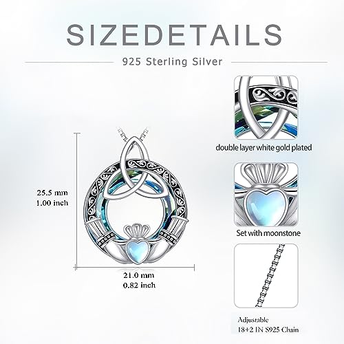WINNICACA Celtic Knot Necklace 925 Sterling Silver Celtic Pendant Irish Urn Necklace Jewelry Birthday Anniversary Valentine's Day Gifts for Her Women Wife Girlfriend Daughter - style: 4-Claddagh Necklace