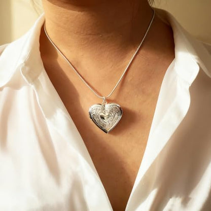 925 Sterling Silver Necklace for Women – Layered Stackable Choker Necklaces with Heart Photo Locket & Star - Pendant 18" Chain Gift for Wife, Mom, Girlfriend, Birthday, Anniversary, Valentine’s Day - color: Carved heart