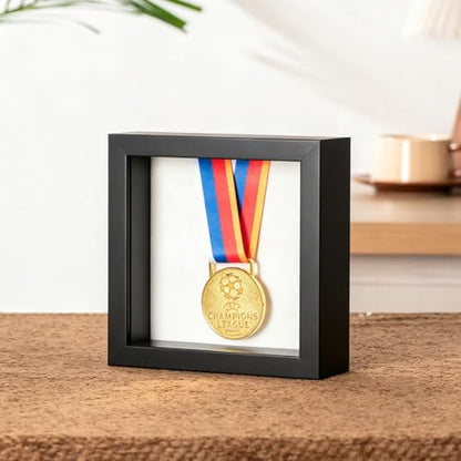 5x5 Small Shadow Box Frame with Ultra-Clear Glass & Soft Linen Back | With Push Pins, Deep 1.2" Black Shadow Box Display Case – Display on Tabletop or Wall for Insect, Photo, Flower, Keepsakes - color: Black+high Definition Panel + Shatter-proof Packaging