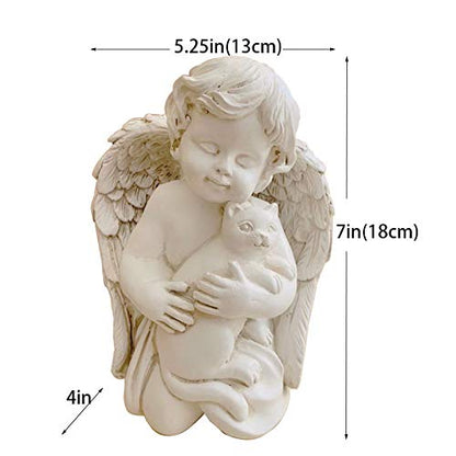 KiaoTime Wings Angel Holding a Cat Statue Faithful Angel Memory Memorial Cat Pet Figurine Garden Statue Indoor Outdoor Home Garden Guardian Rememberance Cat Figurine, 7 inch