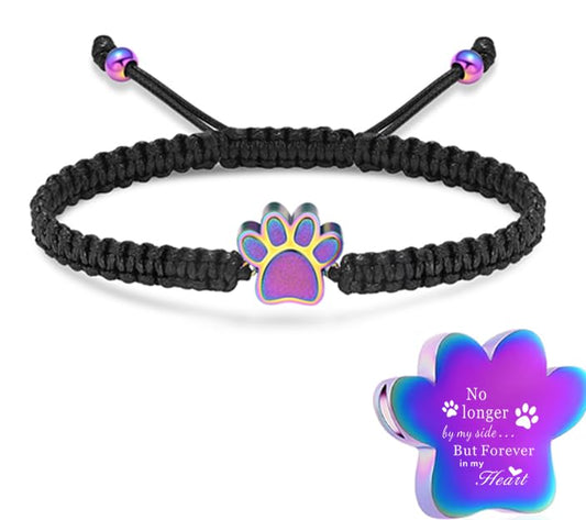 Hearbeingt Paw Print Urn Bracelet for Ashes Pet Cremation Jewelry | Stainless Steel,Adjustable Braided Rope,Mini Ash Holder for Dog Cat,Memorial Keepsake Jewelry, Bereavement Gift Pet Loss - color: B-Colorful