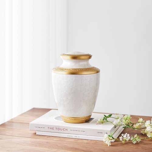 AspenStudio White Gold Brass Urn Cremation for Adult Human Ashes - Large Size Capable to 200 lbs