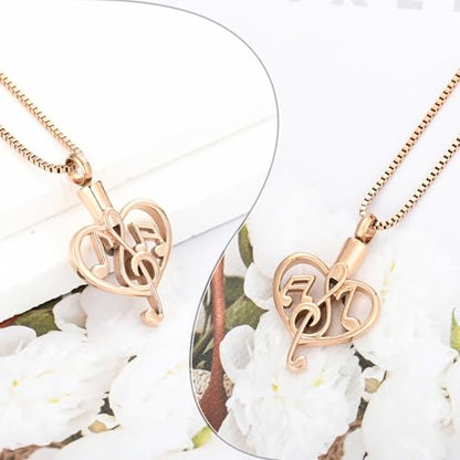 XSMZB Music Note Cremation Urn Necklace for Ashes of Loved One Heart Memorial Locket Hold Ashes Keepsake Pendant for Women Men - color: Rose Gold