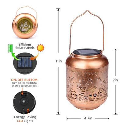 Cardinal Solar Lanterns Outdoor Waterproof Hanging,Solar Lights Fathers Day Gifts Dad Women Mom Grandma Metal Lantern Outside Decoration for Yard,Porch,Patio,Backyard,Lawn,Garden Decor - style: B、1Pack-Cardinal