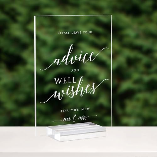Advice and Well Wishes Sign with Stands, 5"x7" Clear Acrylic Wedding Sign and Stand, Acrylic Wedding TableTop Sign for Wedding Reception Event Party (Clear, 5" x 7" Advice and Well Wishes) - size: 5" x 7" Advice and Well Wishes