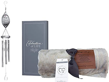 Sympathy Gift Set - Always with You Memorial Blanket with Celebration of Life Sympathy Wind Chimes