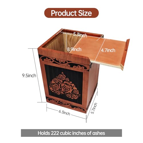 Wooden Cremation Urn for Human Ashes,Wooden Carved Rugosa Rose Cremation Urns,Holds 250 Cubic Inches,Cat and Dog Pet Urns,Decorative Funeral Urn Box and Casket
