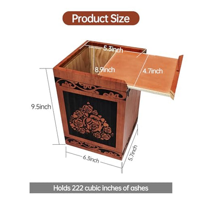 Wooden Cremation Urn for Human Ashes,Wooden Carved Rugosa Rose Cremation Urns,Holds 250 Cubic Inches,Cat and Dog Pet Urns,Decorative Funeral Urn Box and Casket