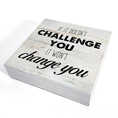 Rustic Uplifting Fitness Wood Box Sign Motivational Workout Wooden Box Sign - color: CHALLENGE