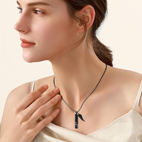 Cylinder Cremation Jewelry Urn Necklace Pet Ashes Pet Paw Memorial Ashes Necklace with Angel Wing for Dog/Cat Keepsake Jewelry for Men Women - color: Black（Large）