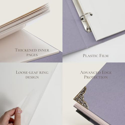 Vienrose 3 Rings Self Adhesive Photo Album 20 Sheets/40 Pages Purple | Hardcover, DIY Scrapbooking Kit, Paper Scrapbook, 9 x 10 6 inch, Lover Friends Kids Wedding - color: Purple, size: 9'' x 10.6''40Pages