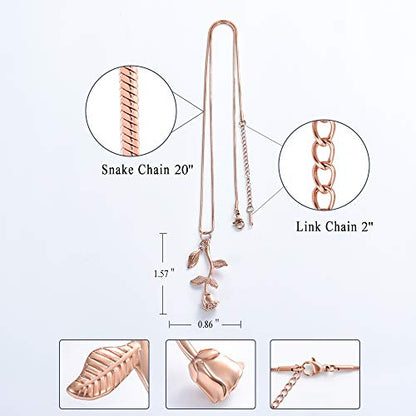 Rose Flower Cremation Jewelry Urn Necklaces for Ashes, Cremation Ash Jewelry Memorial Pendants for Human Pets Ashes - color: Rose Gold