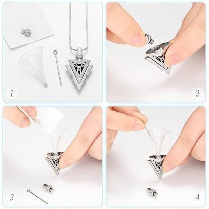 Arrow Head Urn Necklace for Ashes Cremation Jewelry Stainless Steel Arrowhead Pendant Memorial Necklaces Ash Holder Keepsake Jewelry for Loved Ones with Fill Tool - color: Silver