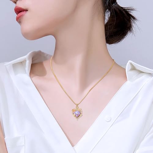 Cremation Jewelry for Ashes Rose Flower Urn Necklace with Crystal Heart Ashes Pendant Butterfly Necklaces for Women Men Memorial Keepsake Jewelry Gift - color: Gold-purple