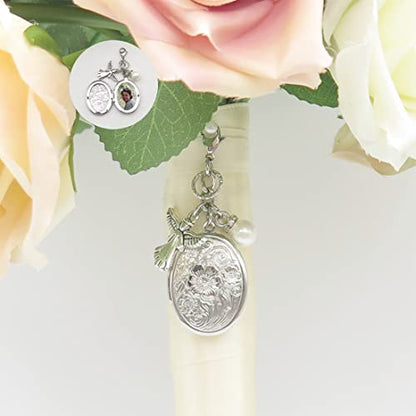 IDLAN Bouquet Locket Photo Charm Wedding Bouquet Memory Charm Memorial Bride Pendant Memorial Photo Keepsake - style: Angel